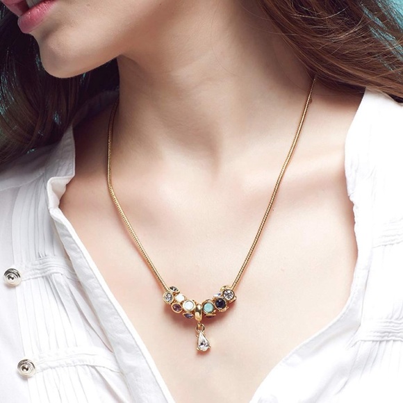 #91 | Martine Wester Colorful Crystal Drop Pendant Snake Chain Necklace - Picture 4 of 7